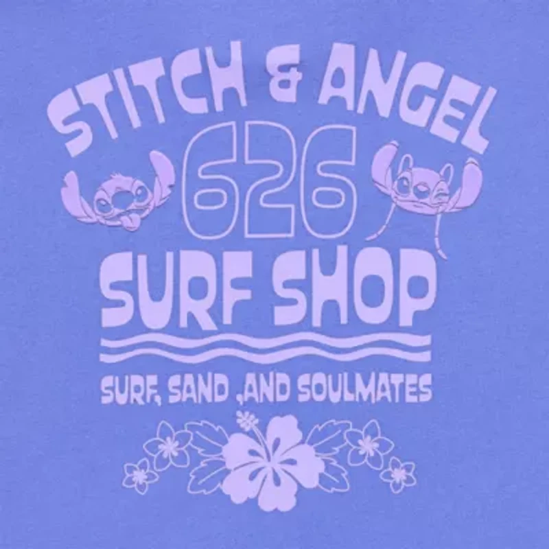 Stitch And Angel Oversized Tee Womens Juniors Crew Neck Short Sleeve Graphic T-Shirt