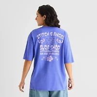 Stitch And Angel Oversized Tee Womens Juniors Crew Neck Short Sleeve Graphic T-Shirt