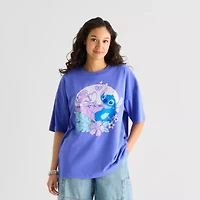 Stitch And Angel Oversized Tee Womens Juniors Crew Neck Short Sleeve Graphic T-Shirt