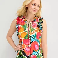 52seven Womens Split Tie Neck Sleeveless Floral Shift Dress