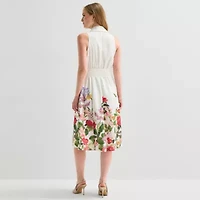52seven Womens Sleeveless Midi Floral Shirt Dress