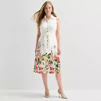 52seven Womens Sleeveless Midi Floral Shirt Dress