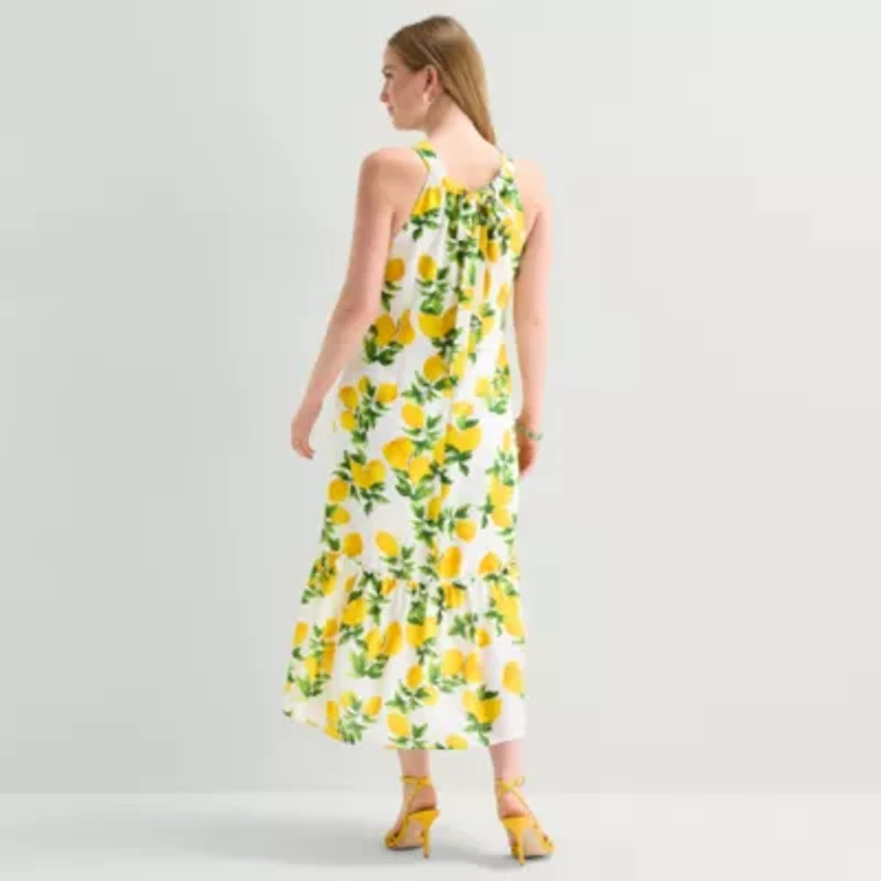 52seven Womens Midi Round Neck Sleeveless Shift Dress