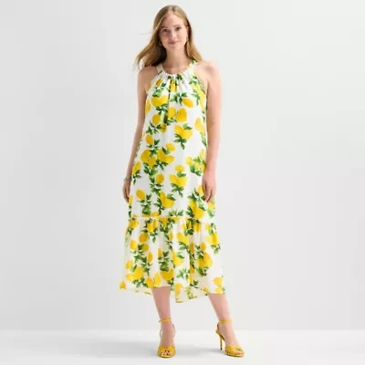 52seven Womens Midi Round Neck Sleeveless Shift Dress
