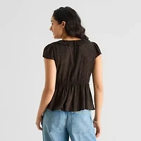 Arizona Womens Juniors Short Sleeve Babydoll Top