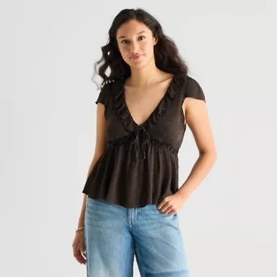 Arizona Womens Juniors Short Sleeve Babydoll Top