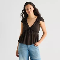 Arizona Womens Juniors Short Sleeve Babydoll Top