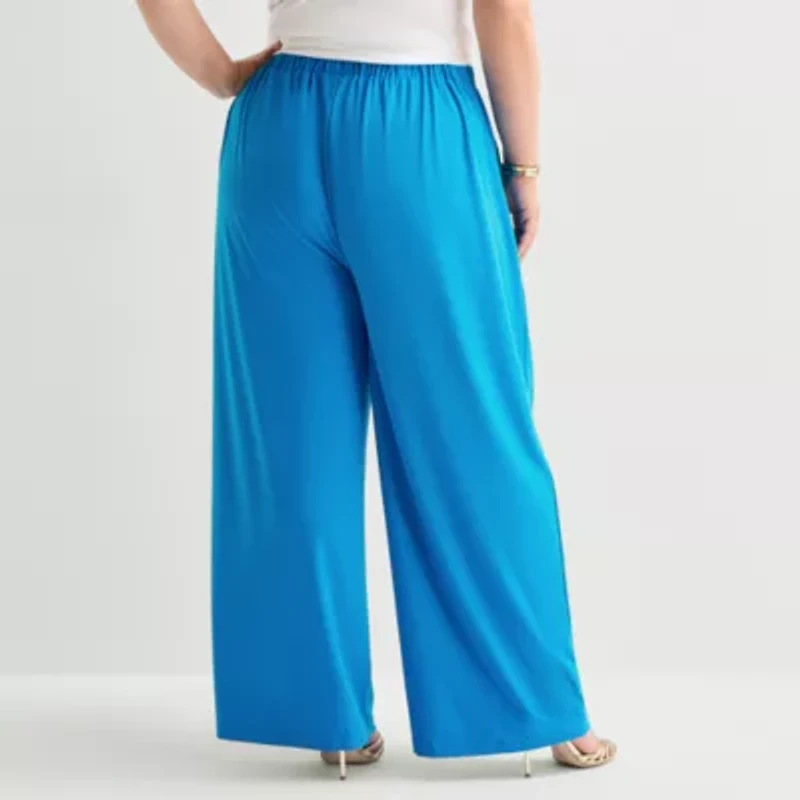Bold Elements Womens Plus Wide Leg Pleated Pant
