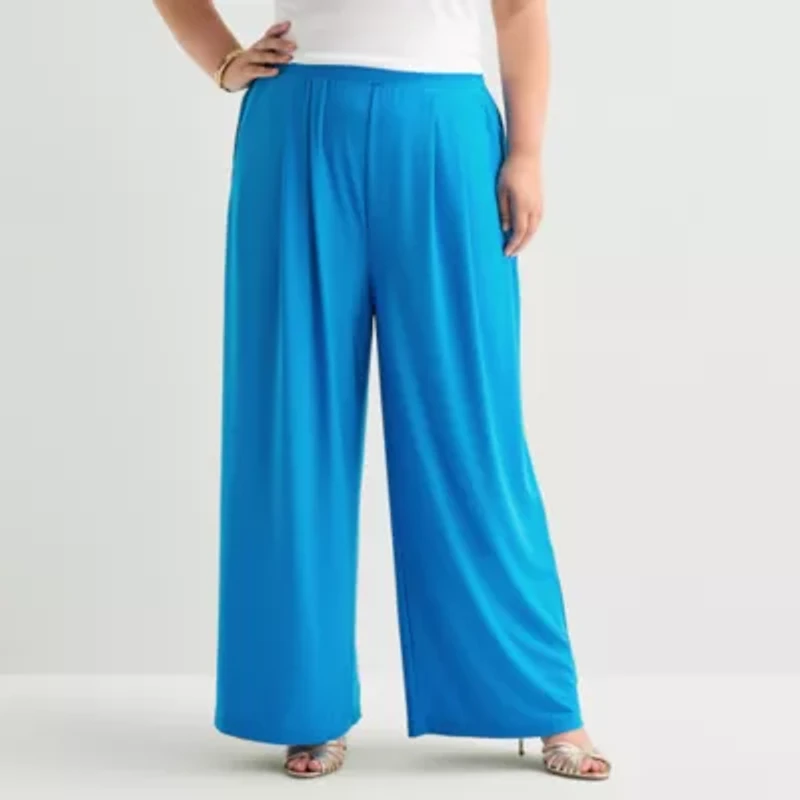 Bold Elements Womens Plus Wide Leg Pleated Pant