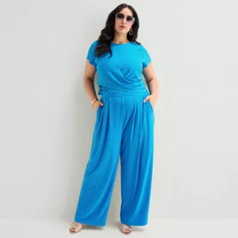 Bold Elements Womens Plus Wide Leg Pleated Pant