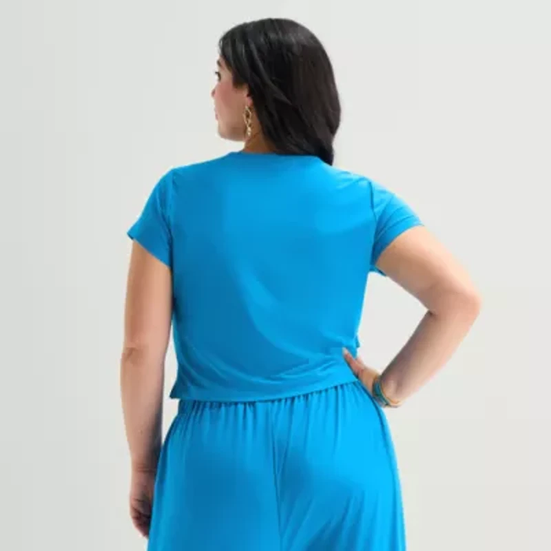 Bold Elements Womens Plus Crew Neck Short Sleeve Wrap Shirt