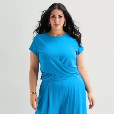 Bold Elements Womens Plus Crew Neck Short Sleeve Wrap Shirt
