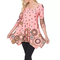 White Mark Womens Round Neck 3/4 Sleeve Tunic Top