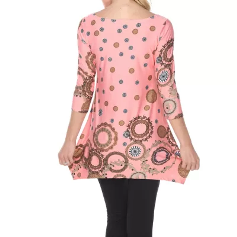 White Mark Womens Round Neck 3/4 Sleeve Tunic Top