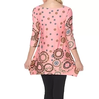White Mark Womens Round Neck 3/4 Sleeve Tunic Top