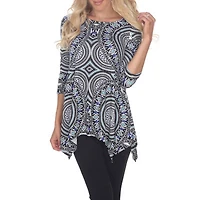 White Mark Womens Round Neck 3/4 Sleeve Tunic Top