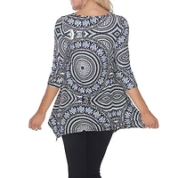 White Mark Womens Round Neck 3/4 Sleeve Tunic Top