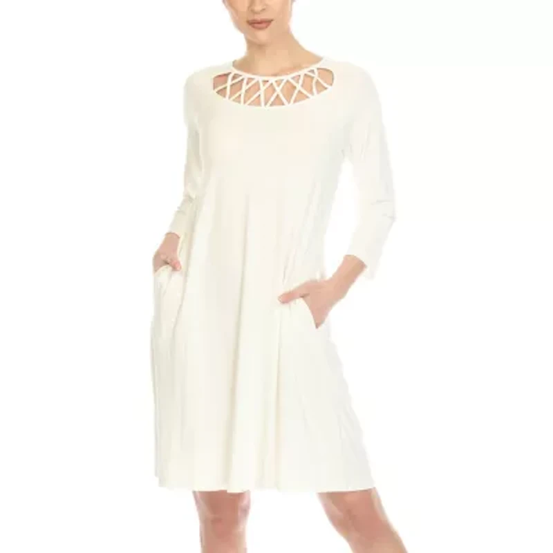 White Mark Womens 3/4 Sleeve Swing Dresses