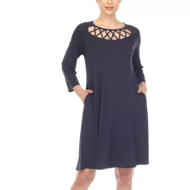 White Mark Womens 3/4 Sleeve Swing Dresses