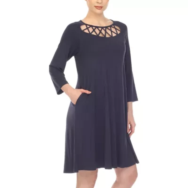 White Mark Womens 3/4 Sleeve Swing Dresses