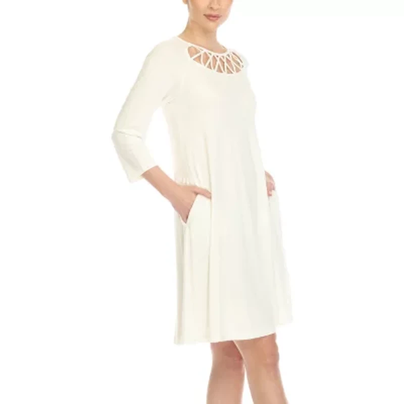 White Mark Womens 3/4 Sleeve Swing Dresses