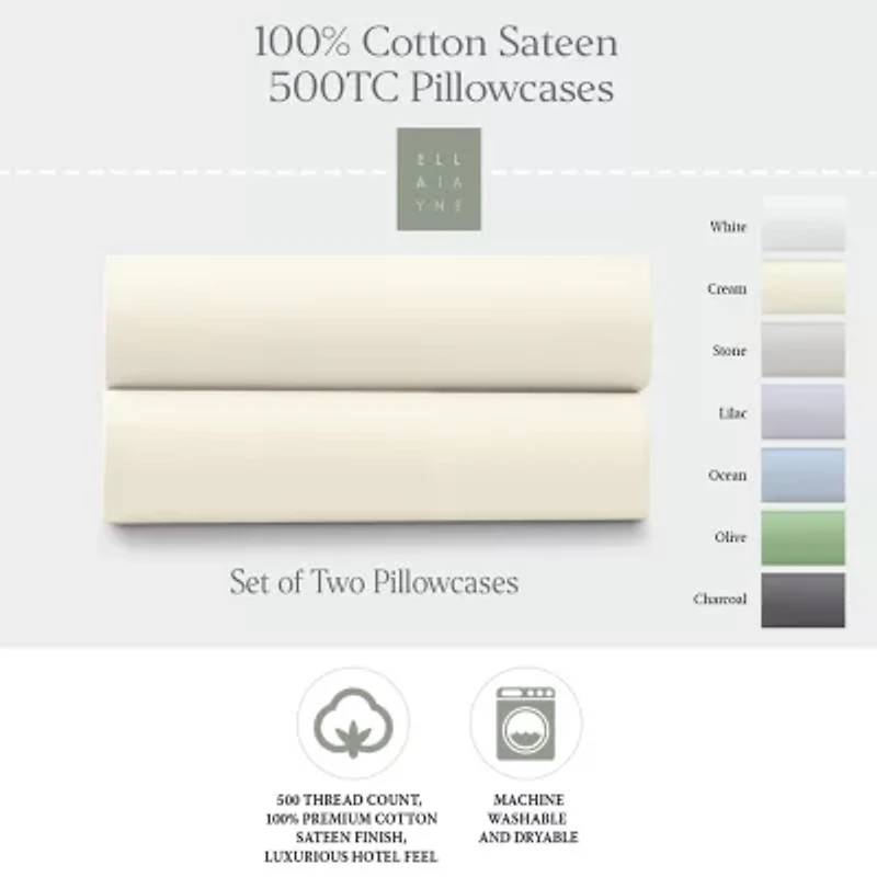 Ella Jayne 100% Cotton Sateen 500 Thread Count Pillowcase Set