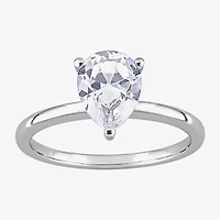 Womens Lab Created White Sapphire 10K Gold Solitaire Engagement Ring
