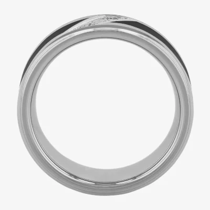 Mens 8MM 1/10 CT. T.W. Natural White Diamond Tungsten Wedding Band