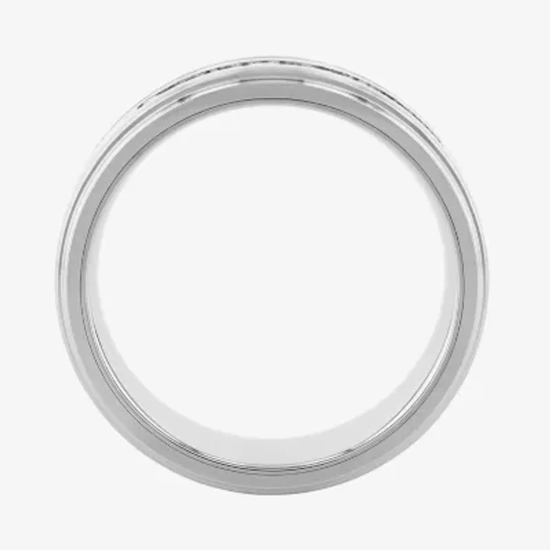 Mens 8MM 1/4 CT. T.W. Natural White Diamond Stainless Steel Tungsten Wedding Band
