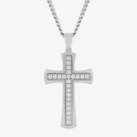 (G-H / Si1) Mens 1 CT. T.W. Lab Grown Diamond Stainless Steel Cross 24 Inch Pendant Necklace