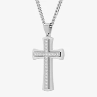 (G-H / Si1) Mens 1 CT. T.W. Lab Grown Diamond Stainless Steel Cross 24 Inch Pendant Necklace