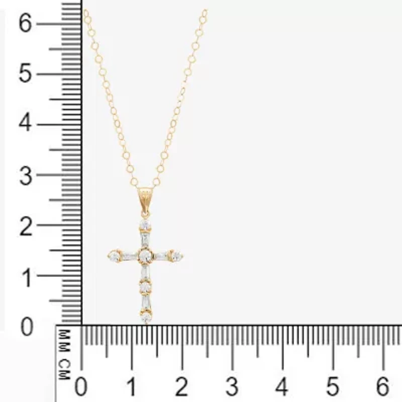 Womens White Cubic Zirconia 10K Gold Cross 18 Inch Pendant Necklace