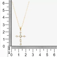 Womens White Cubic Zirconia 10K Gold Cross 18 Inch Pendant Necklace