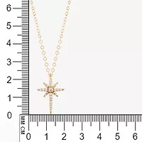 Womens White Cubic Zirconia 10K Gold Star 18 Inch Pendant Necklace