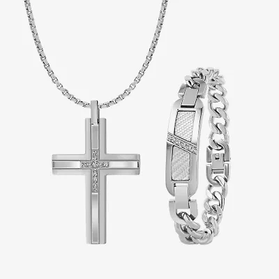 Mens Cubic Zirconia Stainless Steel Cross 2-pc. Jewelry Set