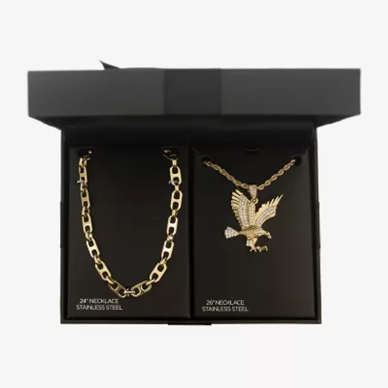 Mens Cubic Zirconia Stainless Steel 2-pc. Jewelry Set