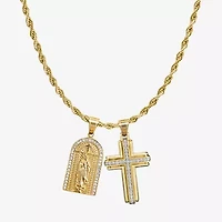 Mens Cubic Zirconia Stainless Steel Cross 26 Inch Pendant Necklace