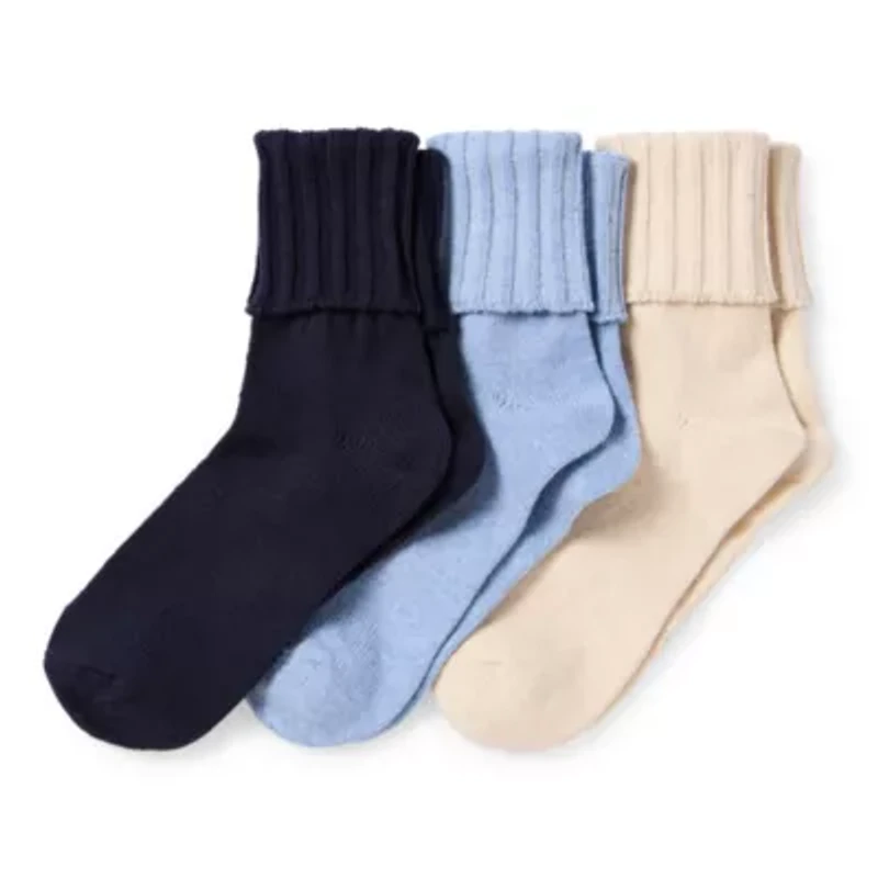 Mixit Essentials Thick Rib Womens 3 Pair Turncuff Socks