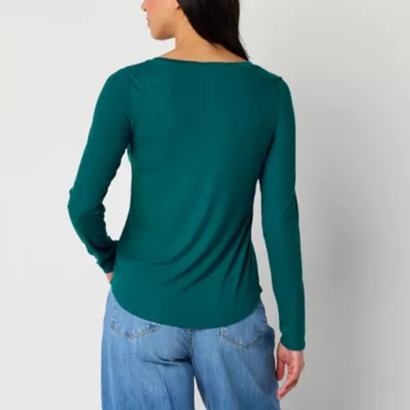 a.n.a Womens Long Sleeve Henley Shirt