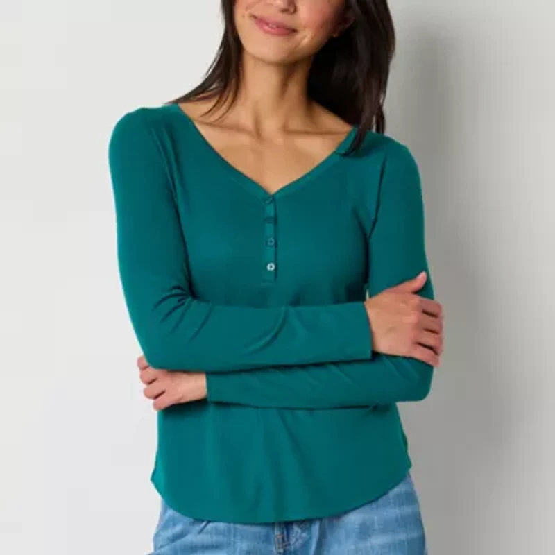 a.n.a Womens Long Sleeve Henley Shirt