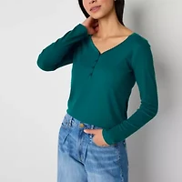 a.n.a Womens Long Sleeve Henley Shirt
