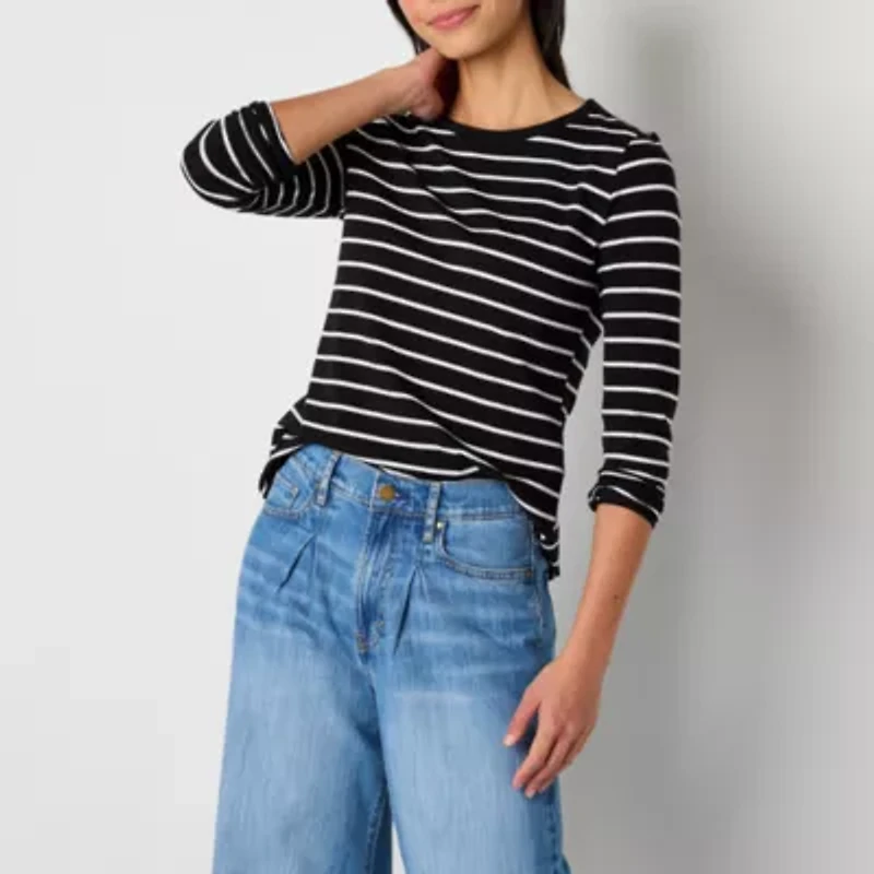 a.n.a Womens Crew Neck Long Sleeve T-Shirt