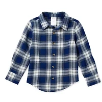 Okie Dokie Woven Plaid Toddler & Little Boys Crew Neck Long Sleeve Fitted Regular Fit Button-Down Shirt