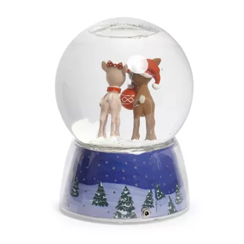 Roman 6in Musical Led Swirl Rudolph Dome Christmas Snow Globe