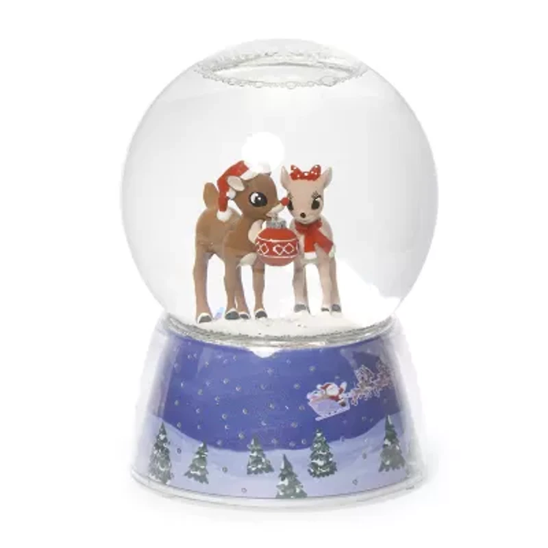 Roman 6in Musical Led Swirl Rudolph Dome Christmas Snow Globe