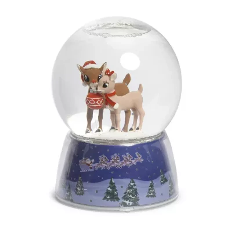 Roman 6in Musical Led Swirl Rudolph Dome Christmas Snow Globe