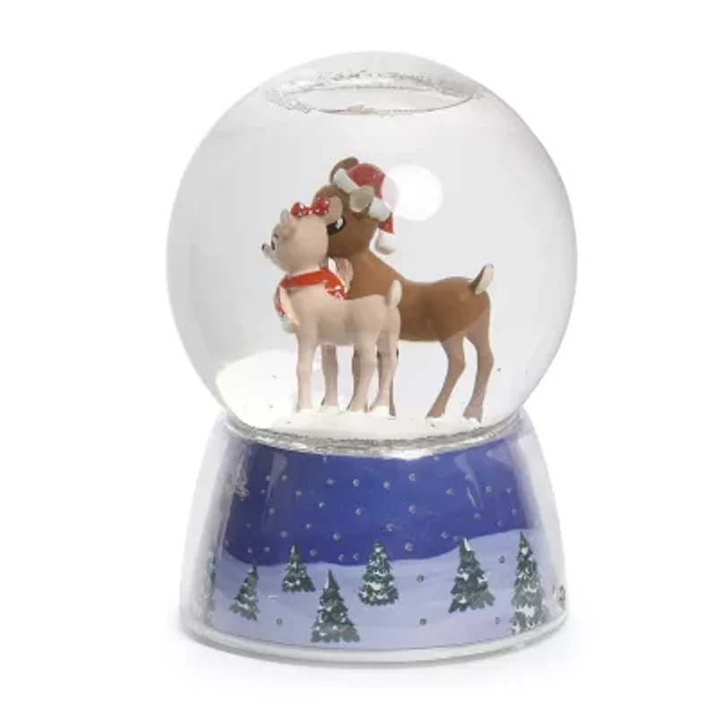 Roman 6in Musical Led Swirl Rudolph Dome Christmas Snow Globe