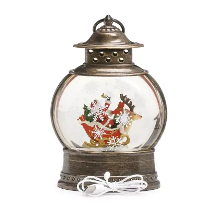 Roman 10in Led Swirl Deer Sleigh Christmas Snow Globe