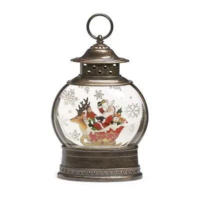 Roman 10in Led Swirl Deer Sleigh Christmas Snow Globe