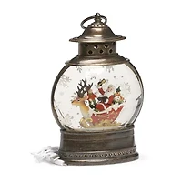 Roman 10in Led Swirl Deer Sleigh Christmas Snow Globe